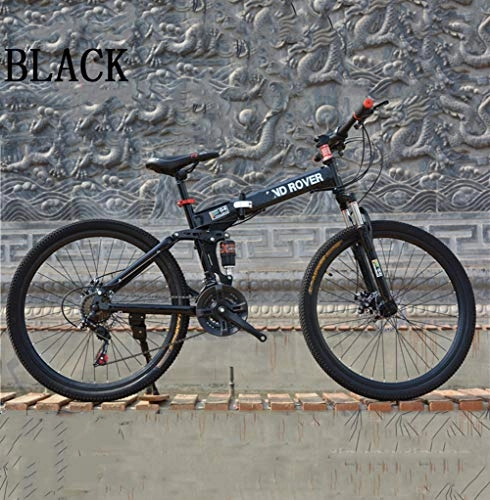 Bicicletas de montaña plegables : HUWAI High Carbon Steel Dual Suspension Frame Mountain Bike, Speed Gears Folding Outroad Bike, Negro