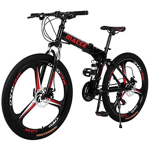 Bicicletas de montaña plegables : Hyhome Bicicletas de montaña plegables para adultos, 26 pulgadas, 3 radios ruedas de 27 velocidades, bicicleta de montaña de doble disco para hombres y mujeres (Blcak)