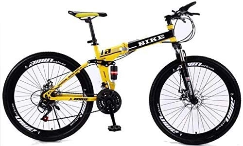 Bicicletas de montaña plegables : HYLK Bicicleta de montañaplegablepara Todo Terreno, Bicicleta de cambiopara Exteriores, con Ruedas de radios, Amarillo (21 velocidades, 26pulgadas)
