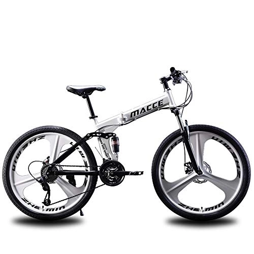 Bicicletas de montaña plegables : JHKGY Bicicleta De Montaña Plegable, Bicicleta De Montaña Plegable De Absorción De Choque Doble De Velocidad Variable, Completamente Suspendido, Unisex, Blanco, 24 Inch 21 Speed