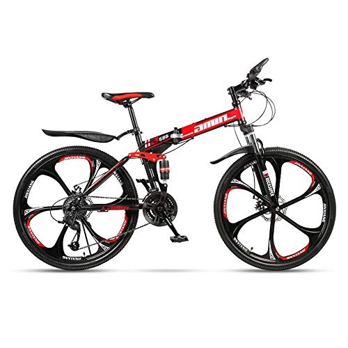Bicicletas de montaña plegables : JHKGY Bicicleta Doble De Freno De Disco, Bicicleta De Montaña Offroad para Adolescentes Adultos, Bicicletas MTB De Suspensión Completa, Bicicleta Plegable, Rojo, 26 Inch 21 Speed