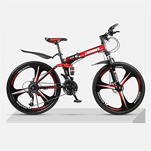 Bicicletas de montaña plegables : JHKGY Bicicletas Bicicleta Plegable, Marco De Suspensión Completa De Acero Al Carbono Ligero, Bicicleta De Montaña Doble Freno De Disco, Rojo, 24 Inch 27 Speed