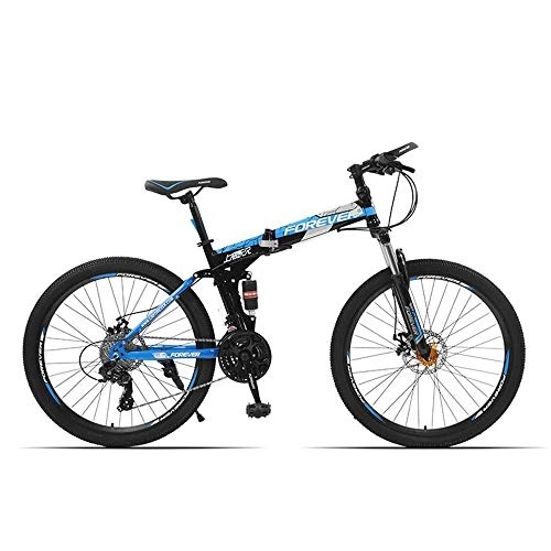 Bicicletas de montaña plegables : JHKGY Bicicletas De Montaña De 27 Velocidades, Bicicleta De Montaña para Hombres Y Mujeres Adultos, Bicicleta De Acero De Alto Carbono con Freno De Disco Doble, Plegable, Azul, 26inch