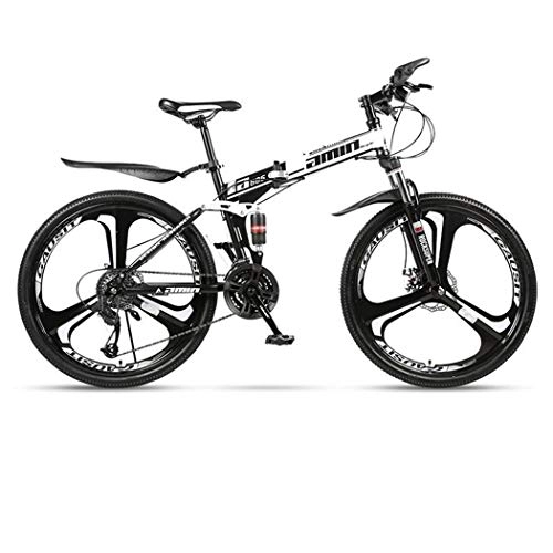 Bicicletas de montaña plegables : JLASD Bicicleta Montaa Bicicleta de montaña, Cuadro de Carbono de Acero Plegable Bicicletas Hardtail, de Doble suspensin y Doble Freno de Disco, 26 Pulgadas Ruedas (Color : White, Size : 21-Speed)