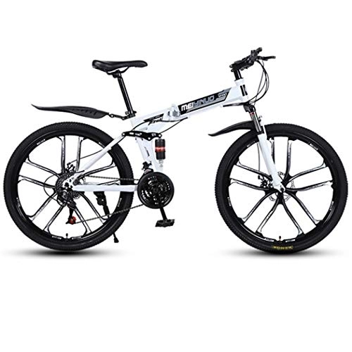 Bicicletas de montaña plegables : JLASD Bicicleta Montaña Bicicleta De Montaña, Bicicletas De Montaña Plegable, Ligero MTB, con Doble Suspensión Y Doble Freno De Disco (Color : White, Size : 21-Speed)