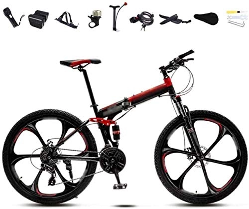 Bicicletas de montaña plegables : JYD Bicicletas 24-26 Pulgadas MTB Bicicletas, Unisex Bicicleta Plegable de cercanías, 30 Engranajes de Velocidad de Freno Plegable Bici Bicicleta Doble Disco / Rojo / B-RAD / 24 '5-29