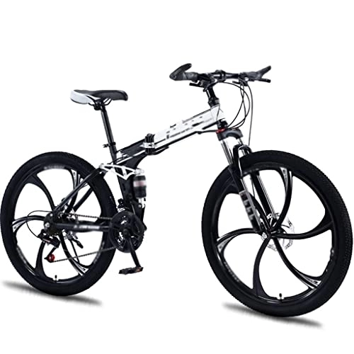 Bicicletas de montaña plegables : KDHX Bicicleta de montaña Ruedas de 30 velocidades y 26 Pulgadas Marco de Cola Suave de Acero de Alto Carbono Frenos de Disco mecánicos Delanteros y Traseros Múltiples Colores (Color : Black White)