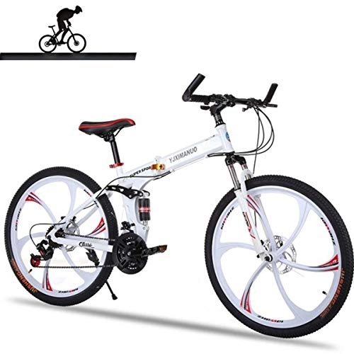 Bicicletas de montaña plegables : KOSGK Bicicleta MontañA con SuspensióN Completa, Cuadro Aluminio, 21 Velocidades, Bicicleta 26 Pulgadas, Blanco