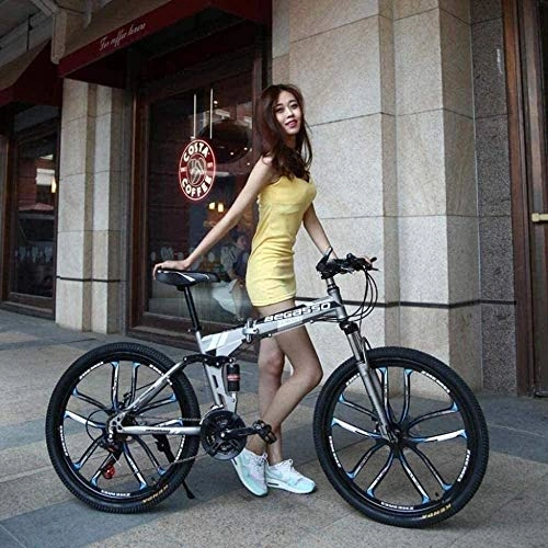 Bicicletas de montaña plegables : KRXLL Bicicleta Plegable Bicicleta de montaña Bicicleta de Cola Dura Bicicleta de 21 velocidades Bicicleta de MTB de suspensión Completa-Gris_24 Pulgadas