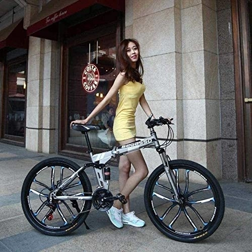 Bicicletas de montaña plegables : KRXLL Bicicleta Plegable Bicicleta de montaña Bicicleta de Cola Dura Bicicleta de 21 velocidades Bicicleta de MTB de suspensión Completa-Gris_26 Pulgadas