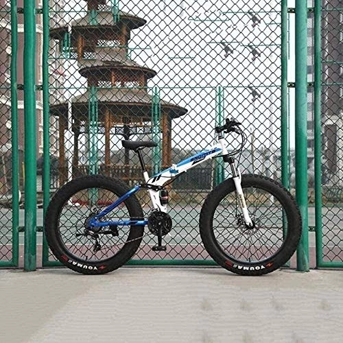 Bicicletas de montaña plegables : KRXLL Bicicletas de montaña Bicicleta Plegable de Cola Suave de Acero con Alto Contenido de Carbono Asiento Ajustable para Bicicleta Todoterreno Absorción de Doble Choque-Blanco Azul