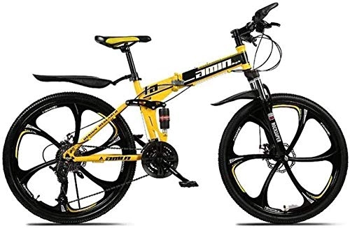 Bicicletas de montaña plegables : KRXLL Mountain Bike Bicicletas Plegables 26In Freno de Doble Disco de 21 velocidades Suspensión Completa Antideslizante Suspensión de Cuadro Ligero Horquilla-Amarillo
