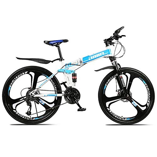 Bicicletas de montaña plegables : KUKU Bicicleta De Montaña Plegable De 21 Velocidades, Bicicleta De Montaña De Acero con Alto Contenido De Carbono De 26 Pulgadas, Adecuada para Entusiastas De Los Deportes Y El Ciclismo, White Blue
