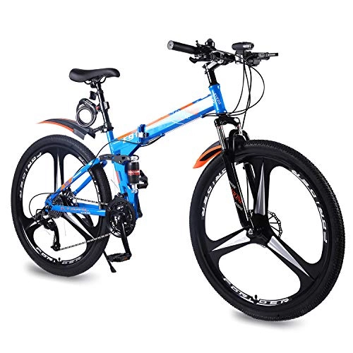 Bicicletas de montaña plegables : KVIONE E9 Bicicleta Hombre De 27 Velocidades Bicicleta 29 Pulgadas Bicicleta De Montaa De Acero De Alto Carbono Bicicleta Plegable con Freno De Disco Bicicleta 29 (Azul)