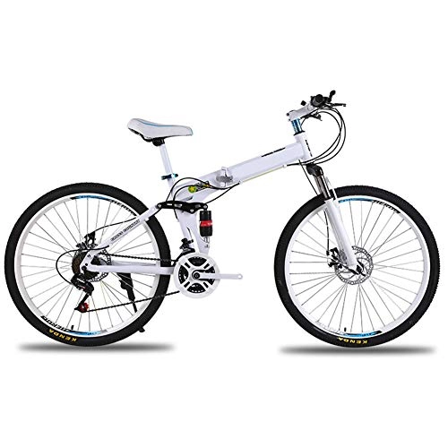 Bicicletas de montaña plegables : KXDLR 21 Velocidad de la Bici Plegable de montaña, Bicicletas de Doble suspensión, chasis de Acero al Carbono, Doble Freno de Disco, de 26 Pulgadas Ruedas de Bicicletas de montaña, Blanco