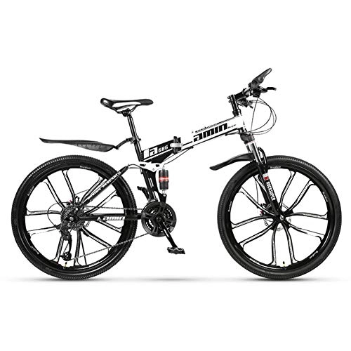 Bicicletas de montaña plegables : KXDLR Adulto De Bicicletas De Montaa De 26" Full Suspension 24 para Hombre De Velocidad para Bicicleta De Montaa Alta De Acero Al Carbono Marcos, Blanco