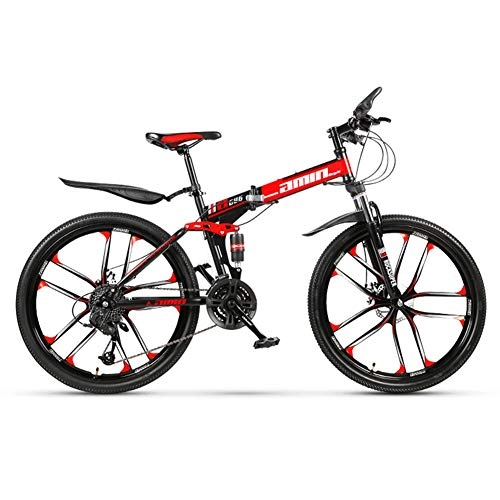 Bicicletas de montaña plegables : KXDLR Bici De Montaña Plegable 27 Full Speed ​​MTB Suspension Daul del Freno De Disco De Bicicletas De 26" Unisex, Negro