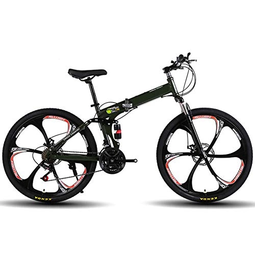 Bicicletas de montaña plegables : KXDLR MTB 21 Velocidades para Hombre MTB Cuadro De La Bicicleta 26 Pulgadas De Acero Al Carbono con, Bicicletas De Doble Freno De Disco Mecánico, Verde
