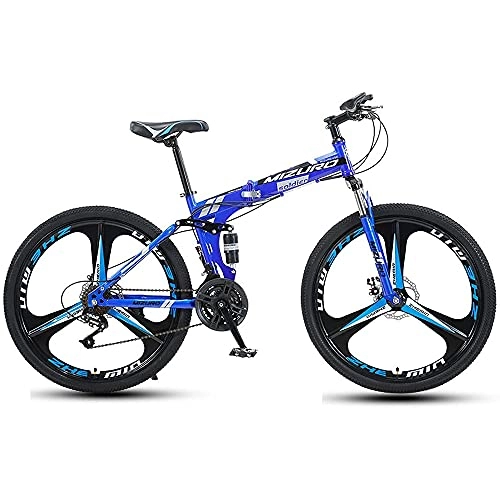 Bicicletas de montaña plegables : L&WB Montaña Bicicleta Hombre Mujer Plegable Bicicleta para Adultos Bicicletas portátiles Trekking 21 / 24 / 27 Velocidad de Doble Disco Freno preciso Intercambio 26, Azul, 26 Inch 21 Speed