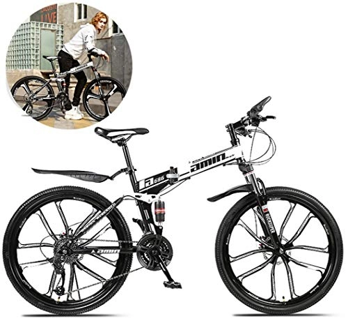 Bicicletas de montaña plegables : LCAZR Adulto Bicicleta de montaña Plegable, Bicicletas de Doble Disco de Freno, Bicicletas 26" Cuadro Acero, Propsito General Mujer Hombre, 24-Speed / Negro