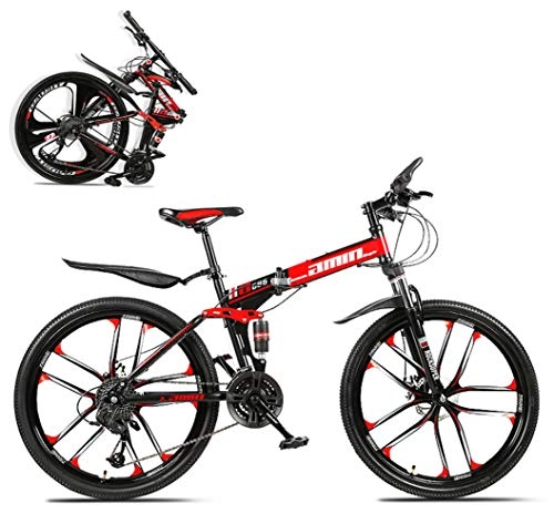 Bicicletas de montaña plegables : LCAZR Bicicleta de Carretera, Plegable Bicicleta De MontaA 26 Pulgadas 24 Speed Steel Frame Doble AbsorciN De Impactos, Frenos de Disco, Unisex Adulto / Red