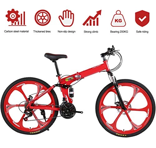 Bicicletas de montaña plegables : LCAZR Bicicleta de montaña Bicicleta para Adultos, Cuadro de Acero de Alto Carbono, Bicicletas de montaña rgidas Todo Terreno, Unisex Adulto / Red