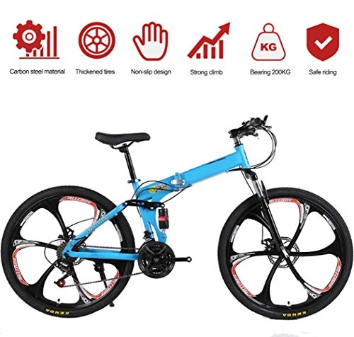 Bicicletas de montaña plegables : LCAZR Bicicleta de montaña Bicicleta para Adultos, Cuadro de Acero de Alto Carbono, Bicicletas de montaña rígidas Todo Terreno, Unisex Adulto / Bule