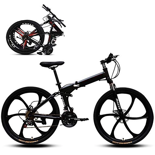Bicicletas de montaña plegables : LCAZR Bicicleta de montaña de 21 velocidades Unisex 26 Pulgadas Bicicleta de montaña Bicicleta de montaña de Acero de Alto Carbono con Freno de Disco / Negro