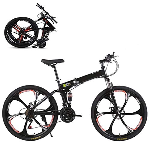 Bicicletas de montaña plegables : LCAZR Plegable Bicicleta De Montaña De 26 Pulgadas, Bicicleta De Montaña para Adultos De 21 Shifter Velocidad del Acelerador con El Cortador 6 Rueda / Negro