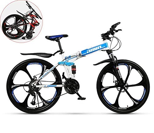 Bicicletas de montaña plegables : LEILEI 26 Pulgadas Boy Mountain Bike 6 Cuchillas Ruedas integradas Plegable Bicicletas de Acero al Carbono Doble Choque Bicicleta de Velocidad Variable Unisex