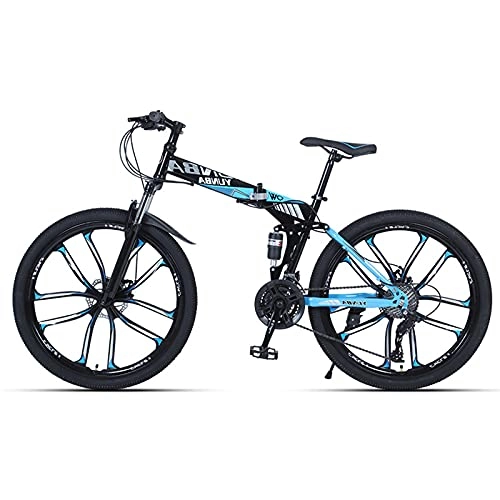 Bicicletas de montaña plegables : LHQ-HQ Bicicleta De Montaña Bicicleta Plegable De Doble Suspensión Freno De Disco Doble Bicicleta MTB 24 Velocidades 26"para Altura 5.2-6Ft, D