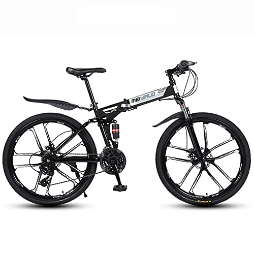 Bicicletas de montaña plegables : LHQ-HQ Bicicleta de montaña de 26 pulgadas de 24 velocidades de 10 ruedas para adultos, de velocidad variable, plegable, bicicleta de montaña, doble disco de amortiguación, color negro