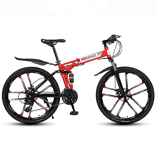 Bicicletas de montaña plegables : LHQ-HQ Bicicleta de montaña de 26 pulgadas de 27 velocidades de 10 ruedas para adultos, de velocidad variable, plegable, bicicleta de montaña de doble disco, color rojo