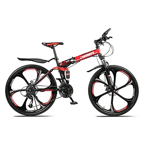 Bicicletas de montaña plegables : LHQ-HQ Bicicleta de montaña de 26 Pulgadas para Hombres y Mujeres Bicicleta Plegable de Acero de Alto Carbono de 27 velocidades Bicicletas de Rueda integrada de Seis Cuchillos, Rojo