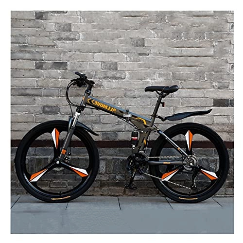Bicicletas de montaña plegables : LHQ-HQ Bicicleta Plegable De Montaña para Adultos, 21 Velocidades, Freno De Disco Doble, Bicicleta MTB, Rueda De 26", Doble Suspensión, A