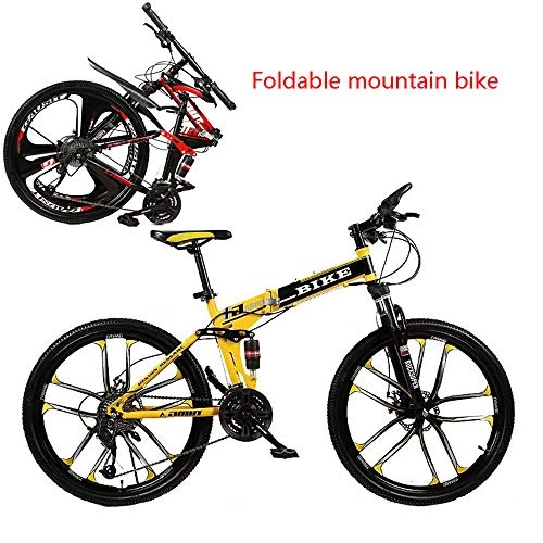 Bicicletas de montaña plegables : Liumintoy Bicicleta de montaña, 24 Bicicleta Plegable de Alta Velocidad de Acero al Carbono de Doble Bastidor de suspensión de Bicicletas de montaña para Hombres y Mujeres Adultos, Amarillo, 27 Speed