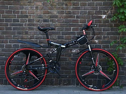Bicicletas de montaña plegables : Liutao - Bicicleta de montaña plegable (26 pulgadas, 21 velocidades), color negro y rojo