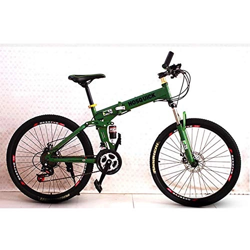 Bicicletas de montaña plegables : Llpeng 26 Pulgadas de Hombres y Mujeres de la Bici Plegable de la montaña, de aleación de Aluminio de Ruedas, Doble absorción de Choque, Freno de Disco, Comprar 1 10 Gratis (Color : Green, Size : 27)