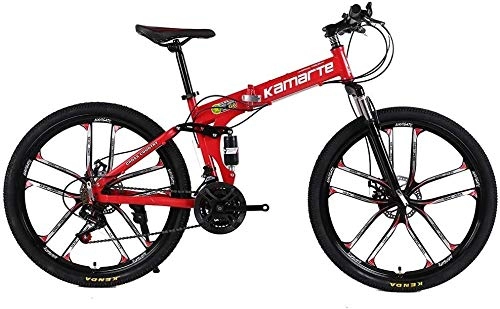 Bicicletas de montaña plegables : LPKK Bici de montaña Plegable 24 / 26 Pulgadas de Bicicletas 21 / 24 / 27 Velocidad con Doble Suspensin Frenos de Doble Disco for el Adulto 0814 (Color : Red, Size : 24 inch27 Speed)