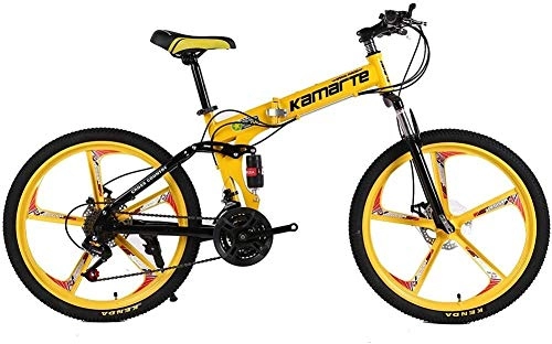 Bicicletas de montaña plegables : LPKK Bicicleta Plegable, Downhill Bicicleta MTB montaña de la Bicicleta de la Rueda de una Pieza 24 / 26 Pulgadas 21 / 24 / 27 Velocidad de Acero al Carbono 0814 (Color : 24 Inch, Size : 21 Speed)