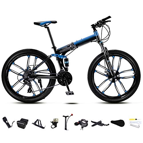 Bicicletas de montaña plegables : LQ&XL 24 Pulgadas 26 Pulgadas Bicicleta de Montaña Unisex, Bici MTB Adulto, Bicicleta MTB Plegable, 30 Velocidades Bicicleta Adulto con Doble Freno Disco / Blue / C Wheel / 24