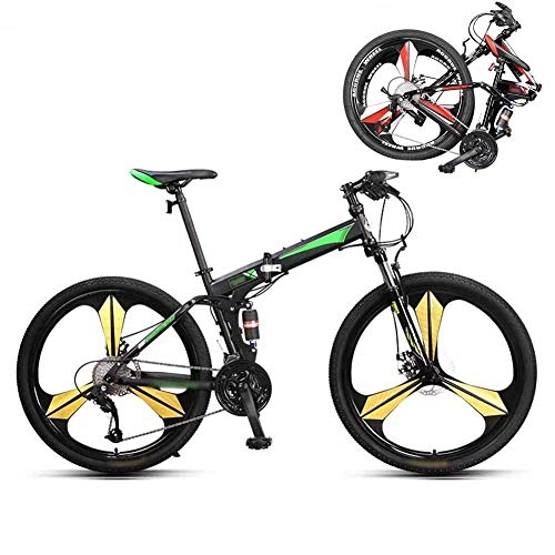 Bicicletas de montaña plegables : LQ&XL 26 Pulgadas Bicicleta de Montaña Unisex, Bici MTB Adulto con Doble Freno Disco, Bicicleta MTB Plegable, 27 Velocidades Bicicleta Adulto / Verde