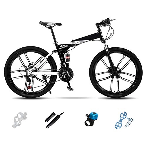 Bicicletas de montaña plegables : LQ&XL Bici de Montaña Unisex, Bicicleta MTB Adulto, 24 Pulgadas, 26 Pulgadas, Bicicleta MTB Plegable con Doble Freno Disco, 27 Velocidades Bici Adulto / White / 24