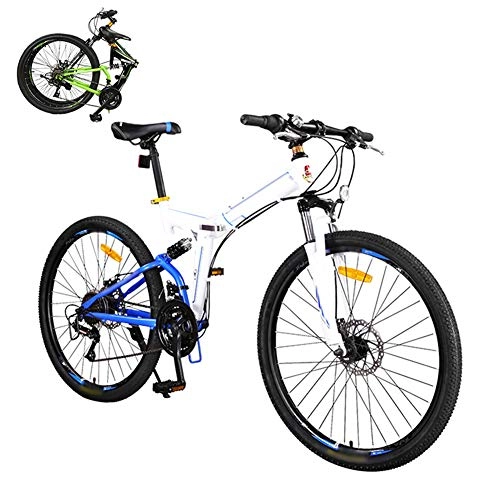 Bicicletas de montaña plegables : LQ&XL Bicicleta de Montaña Plegable, 24 Velocidades, Bicicleta Adulto, 26 Pulgadas Bici para Hombre y Mujerc, MTB con Freno Disco y Full Suspension / Blue