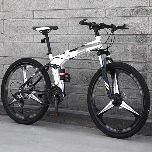 Bicicletas de montaña plegables : LQ&XL Bicicleta de Montaña Plegable, 27 Velocidades, Bicicleta Adulto, 26 Pulgadas Bici para Hombre y Mujerc, MTB con Doble Freno Disco / White