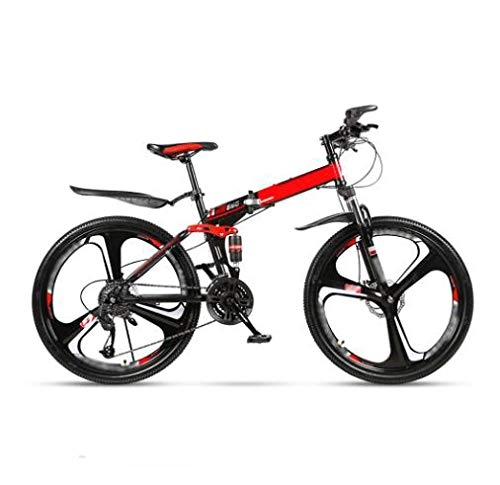 Bicicletas de montaña plegables : LQ&XL Bicicleta de Montaña Plegable, MTB Bici para Hombre y Mujerc, 24 Pulgadas 26 Pulgadas, Bicicleta Adulto con Doble Freno Disco, 30 Velocidades / Red / 24