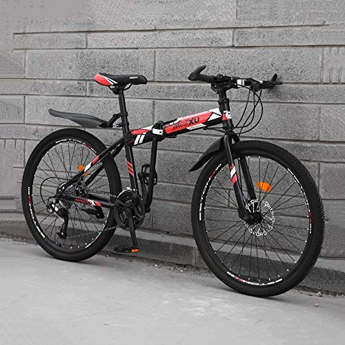 Bicicletas de montaña plegables : LRHD 24 Velocidad robusta Folding Mountain Road Beach bicicleta de estudiantes masculinos y femeninos de 24 pulgadas Shift Doble Amortiguador de doble Adulto doble del disco Amortiguador Bici de la pi