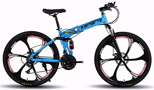 Bicicletas de montaña plegables : LXC 26 Pulgadas Bicicleta De Montaa Plegable para Adultos 27 Velocidad Variable del Coche De Acero Al Carbono Doble Freno De Disco 6 Rueda De Corte Bicicleta De MTB, Azul