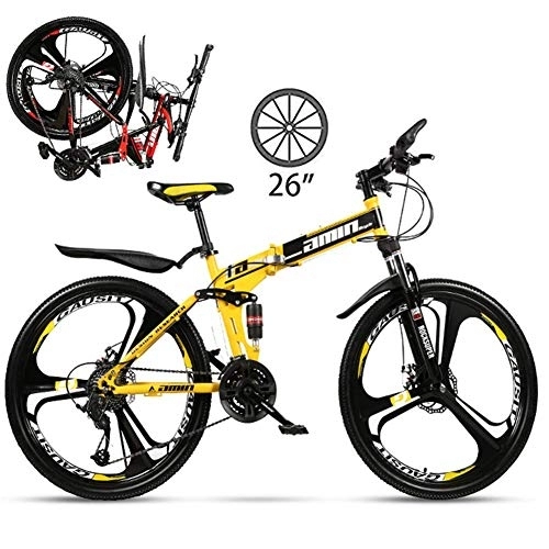 Bicicletas de montaña plegables : LXDDP Bicicleta montaña 26 Pulgadas con suspensión Completa para Adultos, Bicicleta Plegable Antideslizante 21 / 24 / 27 velocidades, Bicicletas Doble Freno Disco, Rueda magnesio