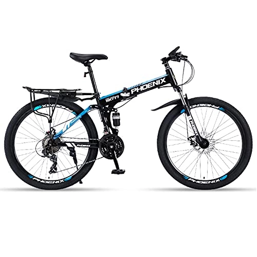 Bicicletas de montaña plegables : LZHi1 Bicicletas de Montaña Bicicleta De Montaña Plegable De 26 Pulgadas, Bicicleta De Montaña con Freno De Disco De 27 Velocidades, Bicicleta De Paseo Portátil para Mujeres Y Hombres(Color:Azul Negro)